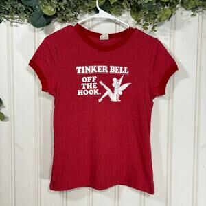 Disney Tinkerbell T Shirt SMALL Red "Off the Hook" Casual Preppy Peter Pan‎